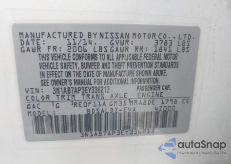 2014 Nissan Sentra Sv from USA, damaged, VIN 3N1AB7AP3EY336213